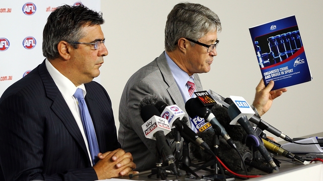 AFL CEO Andrew Demetriou and Commission Chairman Mike Fitzpatrick address the media after the release of the report