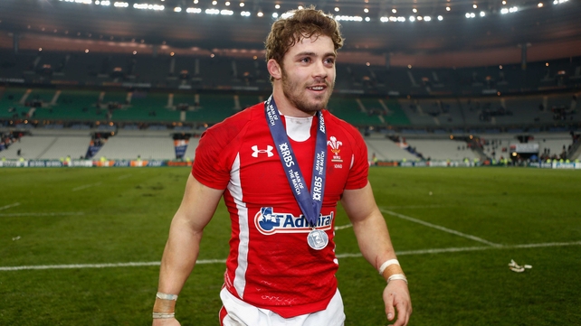 Leigh Halfpenny of Wales pictured wearing his Man of the Match award after the match against France
