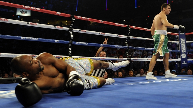 Matthew Macklin knocks down Joachim Alcine last September
