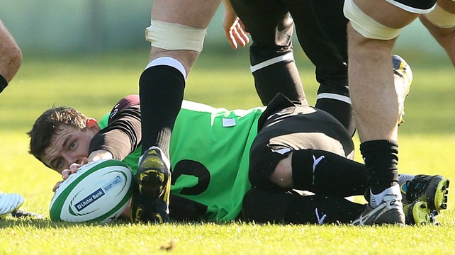 Ex-Ireland captain Brian O'Driscoll takes a little break during training on Tuesday morning
