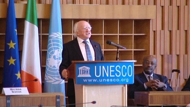 President Michael D Higgins addresses delegates of UNESCO President Michael D Higgins addresses delegates of UNESCO