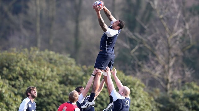 Courtney Lawes training at Pennyhill Park in Surrey ahead of the clash against France