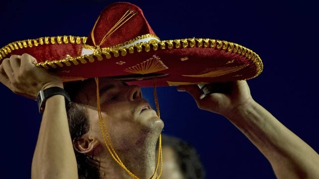 Rafael Nadal wears a traditional Mexican mariachi hat at the trophy presentation