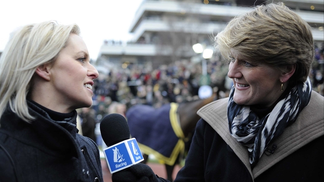 Trainer Rebecca Curtis (left), seen here talking to Clare Balding, is hoping the rain comes in time for At Fishers Cross