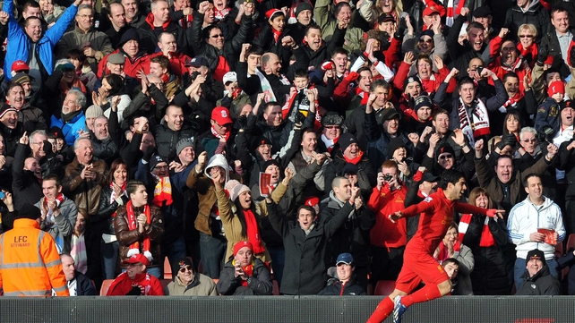 Luis Suarez celebrates another goal for Liverpool