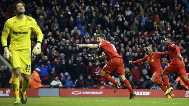 Steven Gerrard scores the winner for Liverpool yesterday