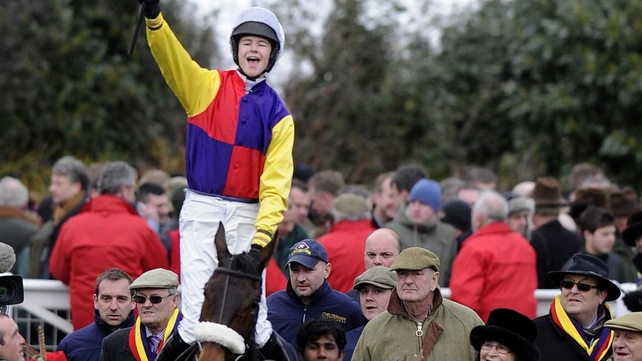 Brendan Powell jnr shows his delight after the race