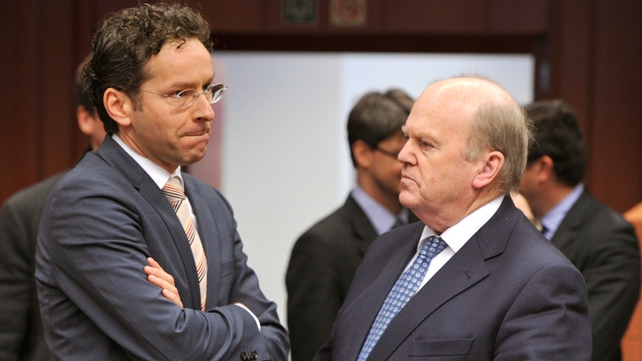 Finance Minister Michael Noonan speaks to Dutch Finance Minister and Eurozone President Jeroen Dijsselbloem ahead of the Cyprus talks Finance Minister Michael Noonan speaks to Dutch Finance Minister and Eurozone President Jeroen Dijsselbloem ahead of the Cyprus talks