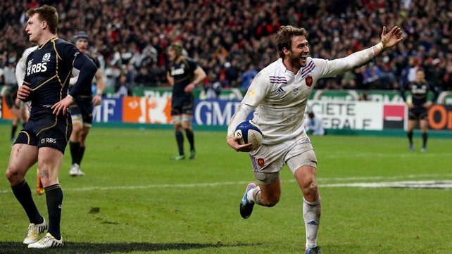 Maxime Medard crosses for France's second try of the night in Paris