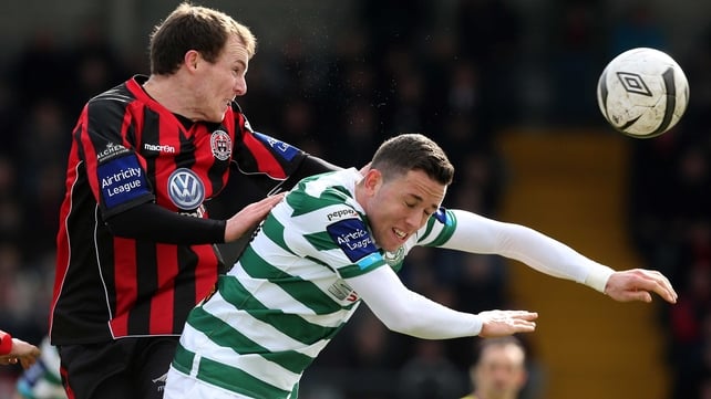 Derek Pender of Bohemians and Shamrock Rovers' Billy Dennehy