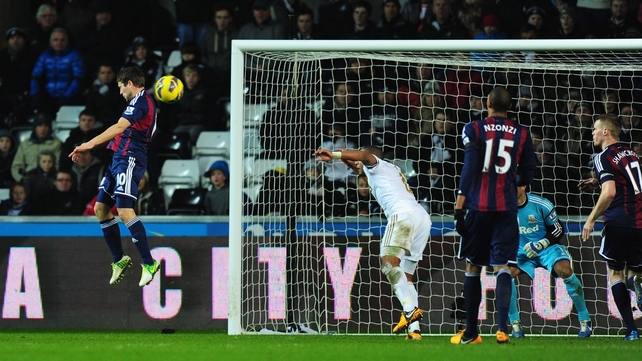 Michael Owen scores for Stoke against Swansea City in January