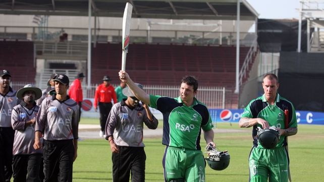 Gary Wilson salutes the crowd in Sharjah