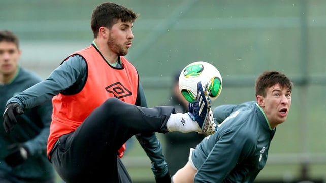 Sean St Ledger and Shane Long in training yesterday