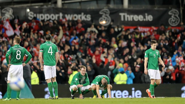 Irish players show their disappointment at the final whistle