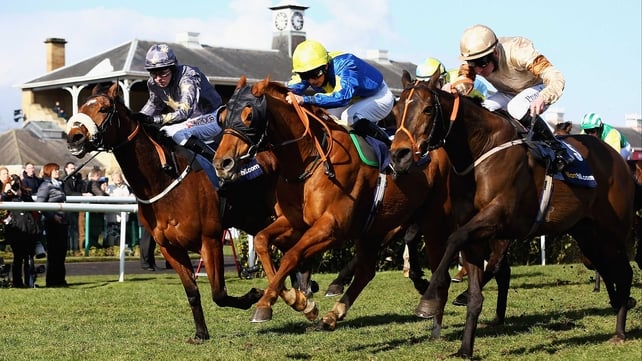 Levitate (yellow cap) charges late to beat Golden Village (right) and Brae Hill in the 2013 William Hill Lincoln