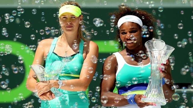 Runner-up Maria Sharapova and winner Serena Williams