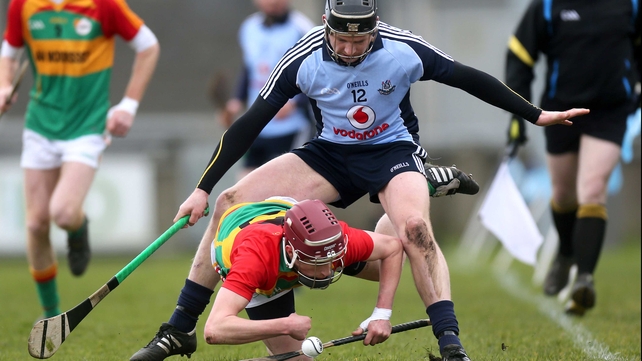 Dublin's Kevin Byrne and Alan Corcoran of Carlow
