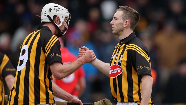 Michael Fennelly and Conor Fogarty celebrate yesterday's hard-fought victory