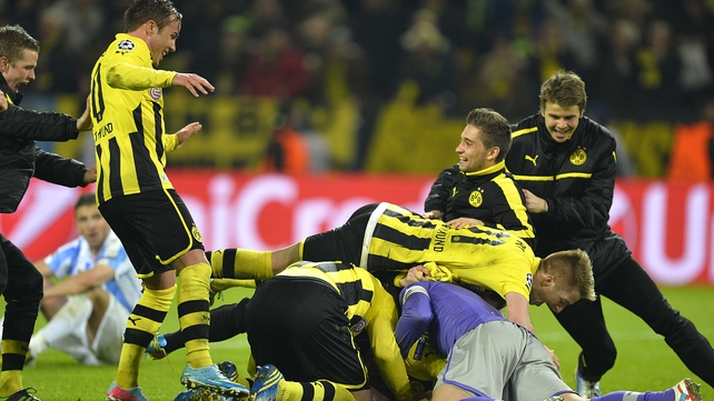Borussia Dortmund players celebrate their stunning win