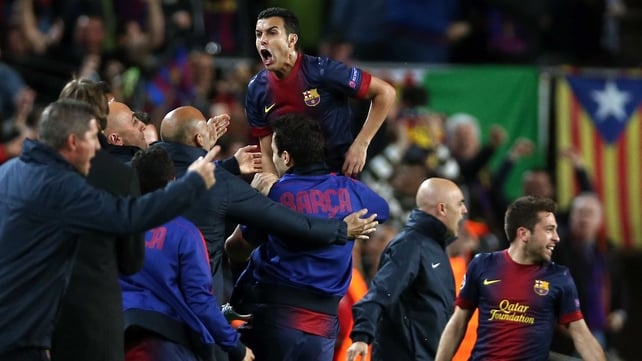 Pedro celebrates after scoring the goal that sent Barcelona into the semi-finals
