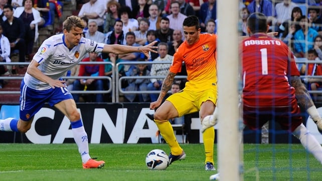 Cristian Tello stood in for Leo Messi with a double for Barcelona against Real Zaragoza