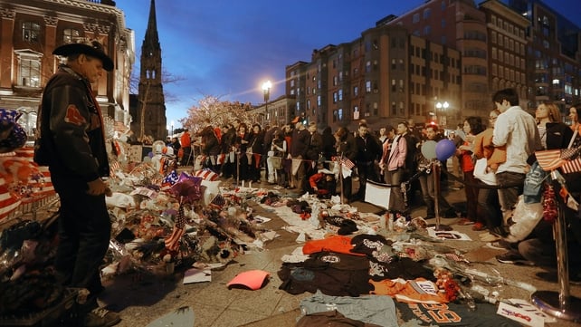 An unofficial memorial to victims of the Boston attacks An unofficial memorial to victims of the Boston attacks