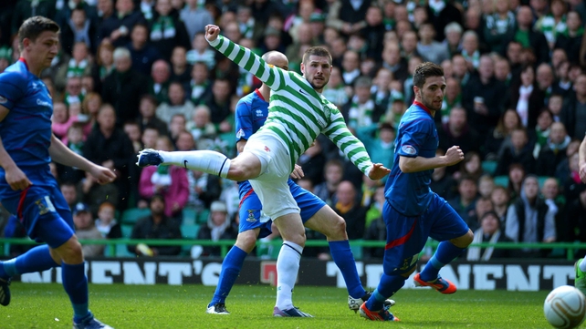 Gary Hooper of Celtic scores the opening goal