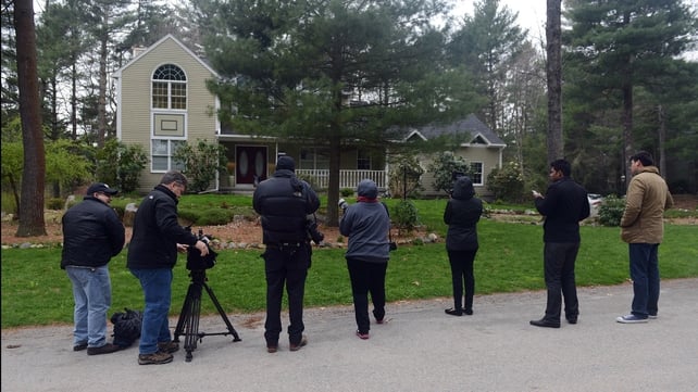News media wait outside the home of Warren and Judith Russell, where their daughter Katherine Russell, the widow of Tamerlan Tsarnaev, is staying News media wait outside the home of Warren and Judith Russell, where their daughter Katherine Russell, the widow of Tamerlan Tsarnaev, is staying