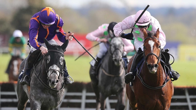 Blood Cotil (r) makes his debut over fences on Saturday