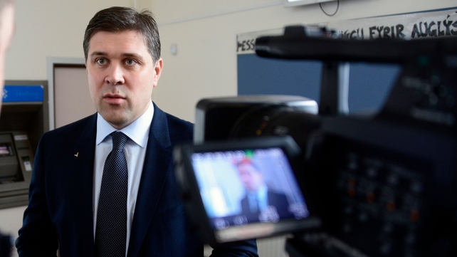Bjarni Benediktsson, chairman of the Independence Party, gives an interview after casting his ballot yesterday Bjarni Benediktsson, chairman of the Independence Party, gives an interview after casting his ballot yesterday