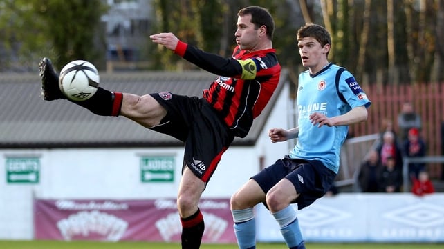 Pats' Sean Gannon and Dave Mulchay of Bohs