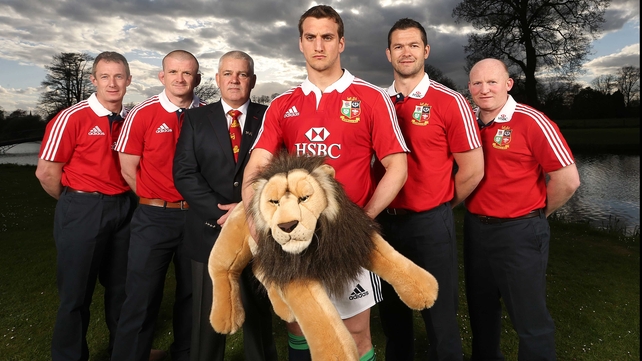 Sam Warburton and the Lions coaching team at this morning's announcement