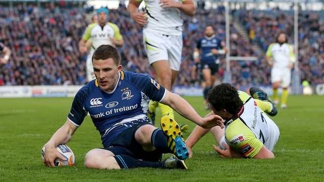 Andrew Conway crosses for one of his three tries as Leinster secured a home semi-final