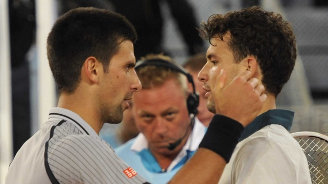Grigor Dimitrov (r) beat world number one Novak Djokovic 7-6 (8/6) 6-7 (10/8) 6-3