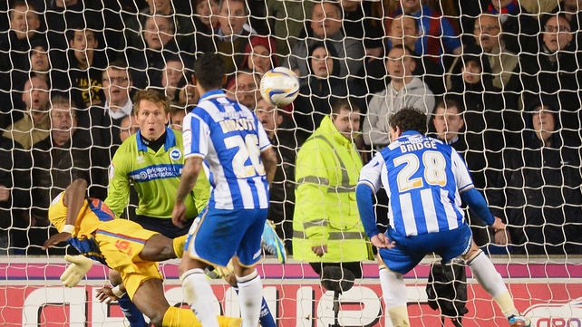 Wilfried Zaha heads home the first goal