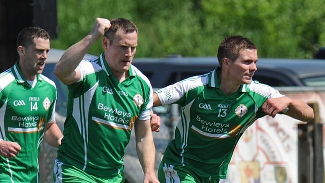Lorcan Mulvey celebrates his goal with Padraig McGoldrick