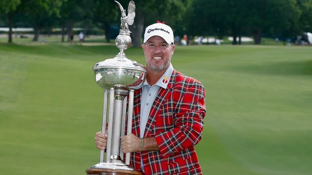 Boo Weekley with the trophy after his one-stroke victory at the Crowne Plaza Invitational