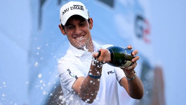 Matteo Manassero celebrates his victory at Wentworth
