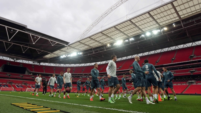 The Irish team training on the hallowed Wembley turf