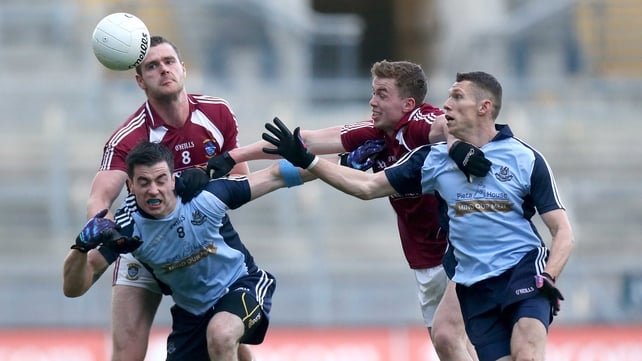 Dublin's Michael Darragh McAuley and Darren Daly with David Duffy and Ger Egan of Westmeath