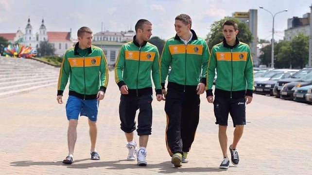 Paddy Barnes, John Joe Nevin, Jason Quigley and Michael Conlan in Minsk today