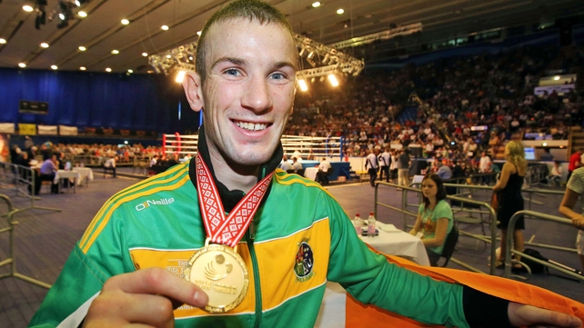 Nevin shows off his gold medal