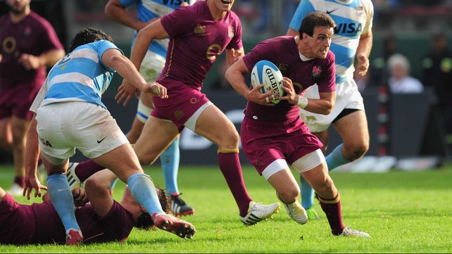 Lee Dickson bursts through the Pumas rearguard as England easily defeated their hosts in Salta