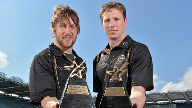 Cian Healy & Mark Gotsche pictured with their awards in Croke Park