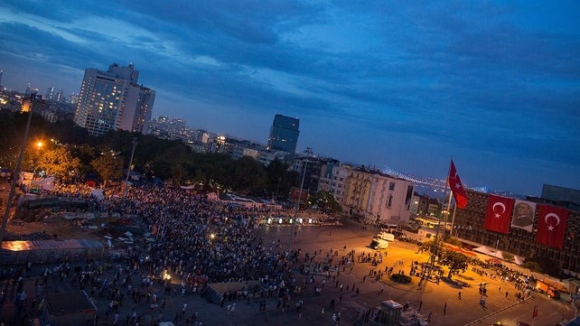 Protesters have gathered in Istanbul's Taksim Square to demonstrate against the government Protesters have gathered in Istanbul's Taksim Square to demonstrate against the government
