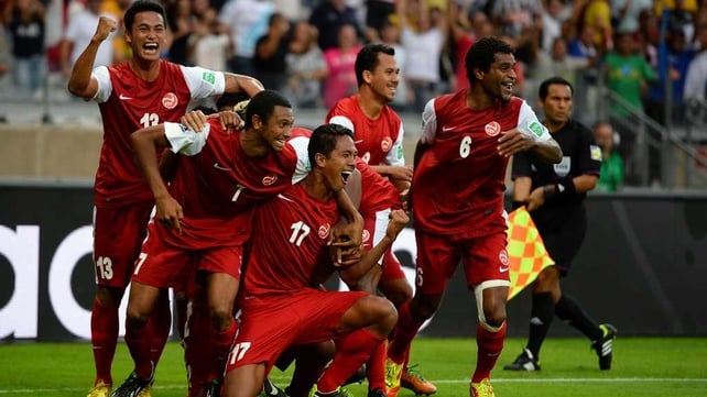 Tahiti celebrate their goal against Nigeria