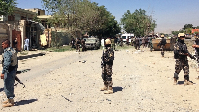 Afghanistan security forces stand guard near the site of an explosion in Kabul that left three people dead Afghanistan security forces stand guard near the site of an explosion in Kabul that left three people dead