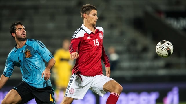 Nicklas Helenius in action for Denmark at the UEFA European Under-21 Championships