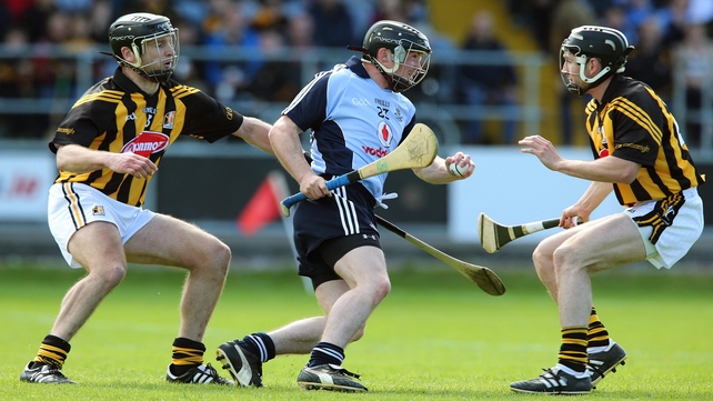 Dublin's David O'Callaghan is tackled by JJ Delaney and Conor Fogarty on Sunday