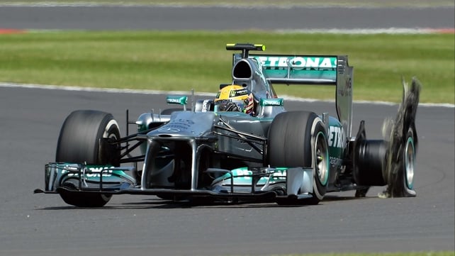Lewis Hamilton's back-left tyre was one of a number to explode during the British Grand Prix